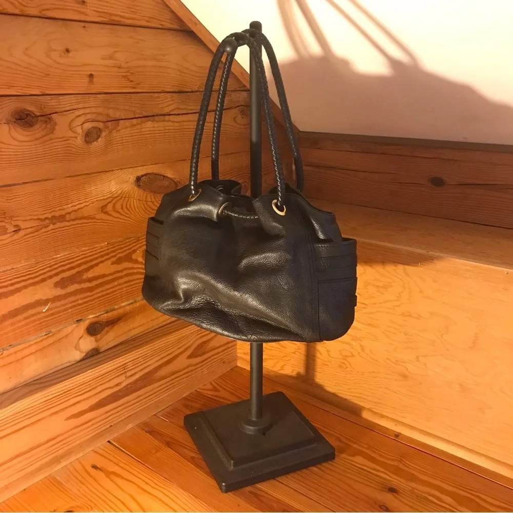 Cole Haan Black Leather Hobo Slouch Shoulder Bag, EUC, 18”